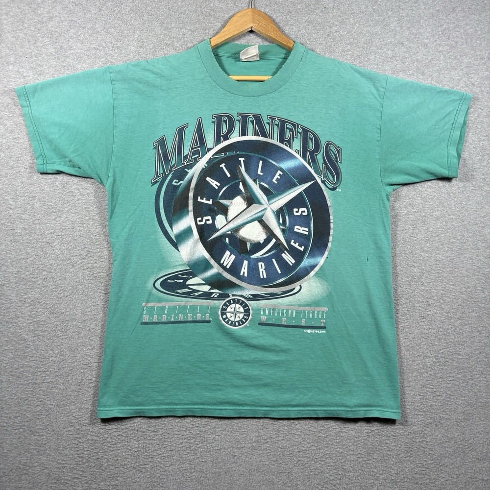Vintage 1996 Seattle Mariners T Shirt Mens Teal MLB Distressed Faded 90s Graphic